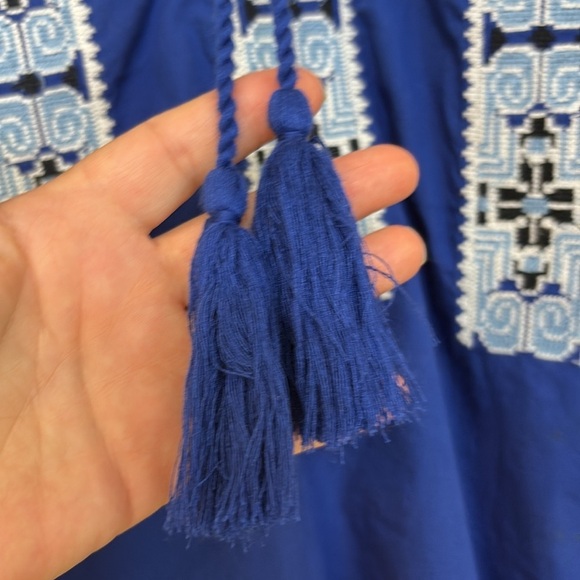 Crown & Ivy | Blue Embroidered Split Neck Tassel Tie Long Sleeve Bohemian Top M - Picture 9 of 16